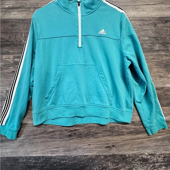 Adidas Teal Quarter Zip Sweatshirt with White Accents - Picture 1 of 6